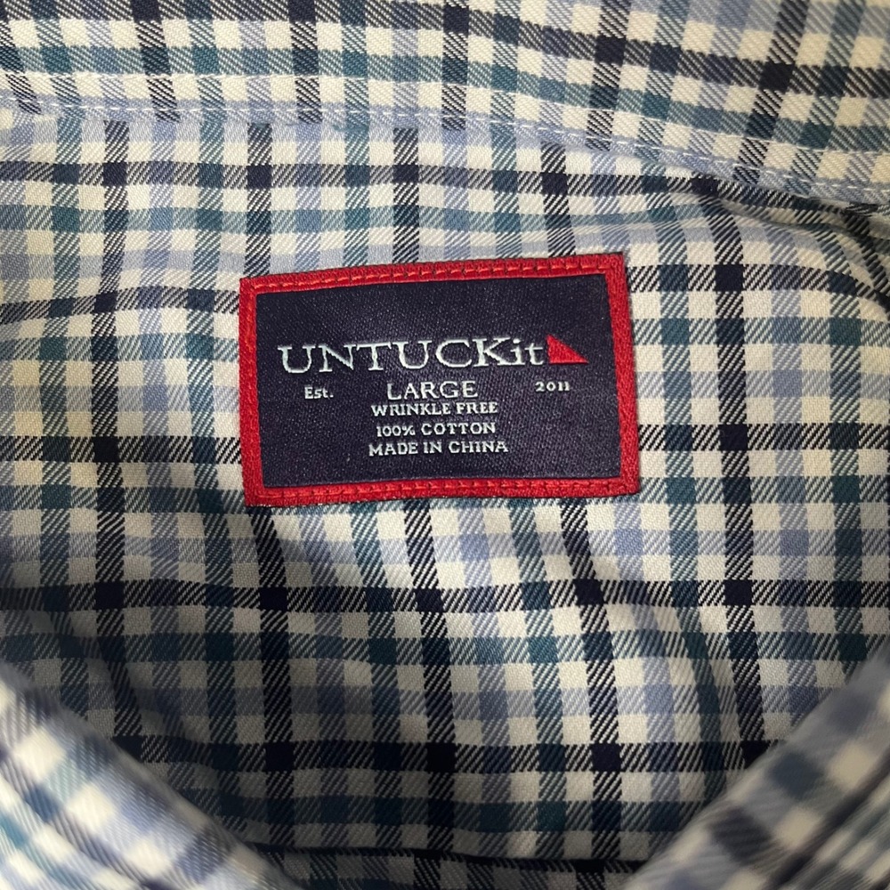 UNTUCKit Button Down Shirt Mens Large Blue White Gingham Plaid Wrinkle Free - Picture 4 of 9